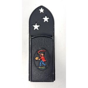 Vintage EMIC Black Cast Iron Match Holder  w/Cut Out Stars Hangable